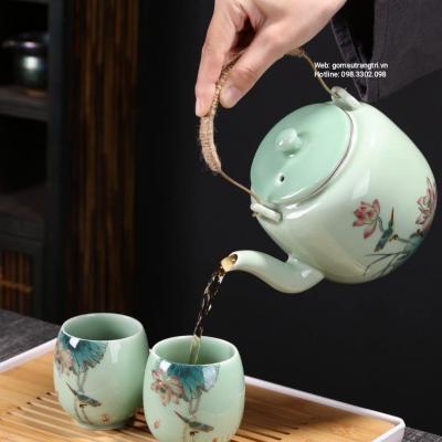 BỘ ẤM CHÉN MEN NGỌC HỌA TIẾT HOA SEN